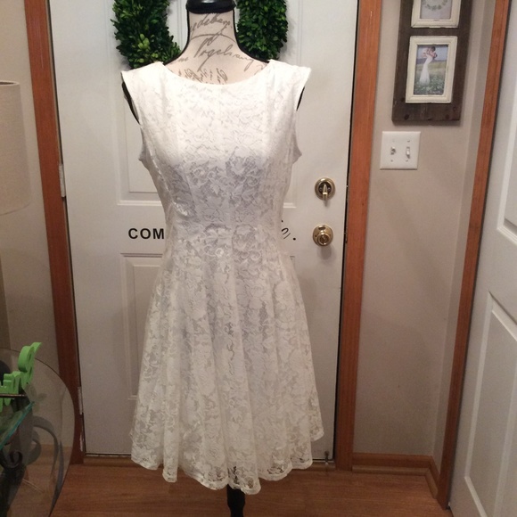 danny & nicole sleeveless lace floral fit & flare dress